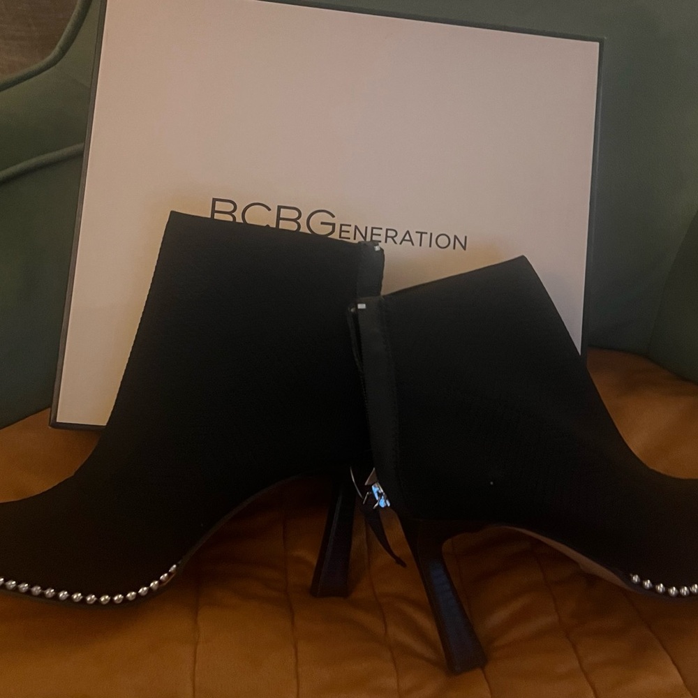 BCBGeneration Black Heeled Boots with Silver Accents